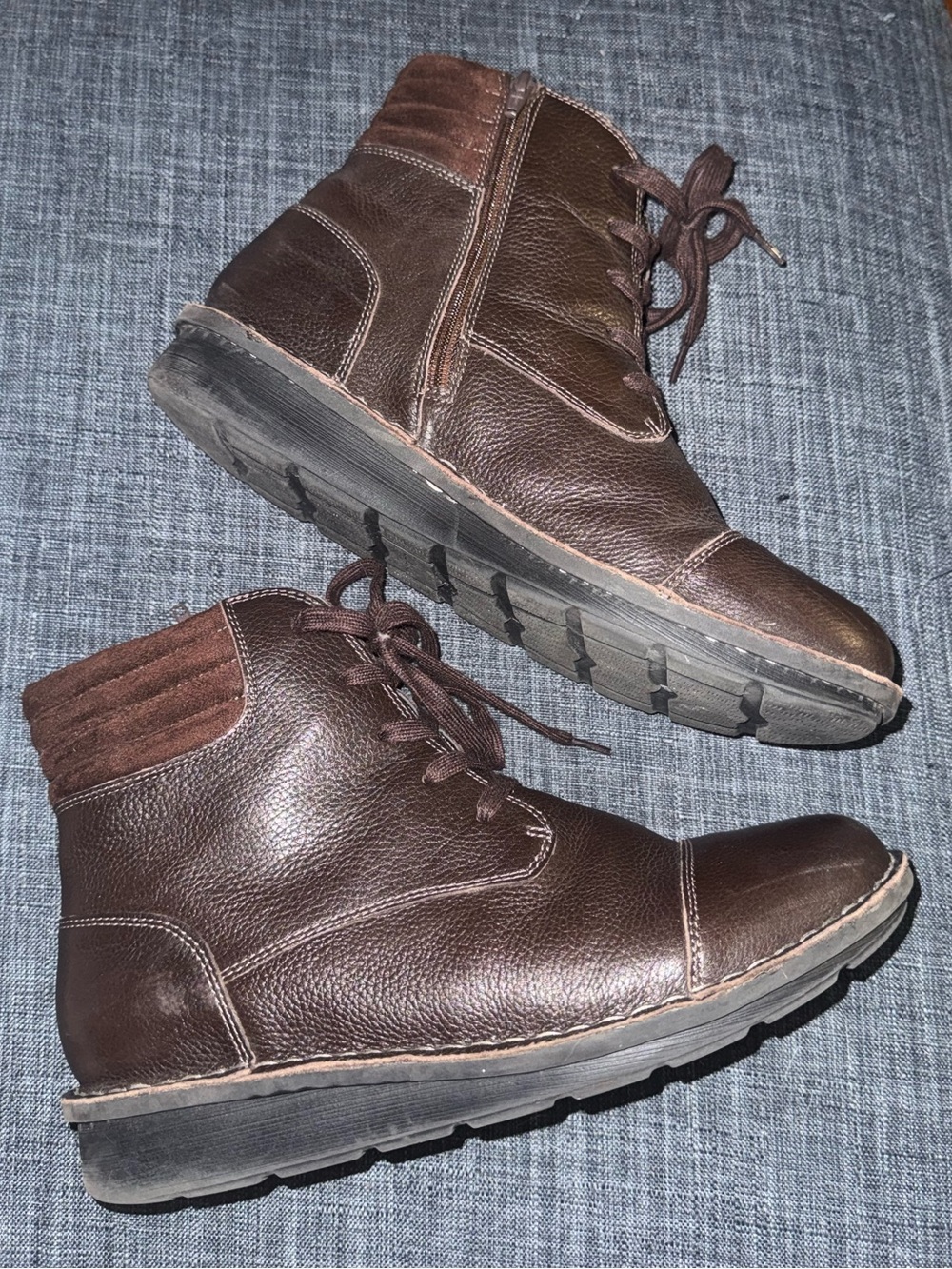 Clarks Brown Leather Lace Up Zipper Boots 9.5W